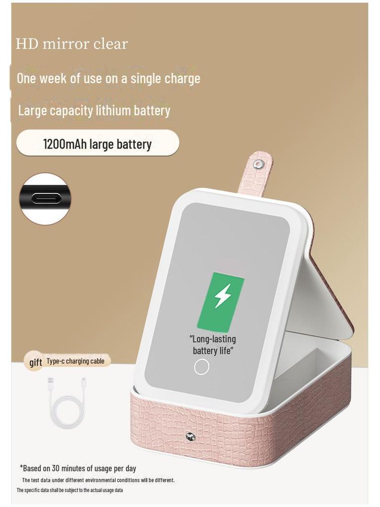 Crocodile Pattern LED Makeup Mirror with Three-Color Light and Large Capacity Cosmetic Jewelry Box