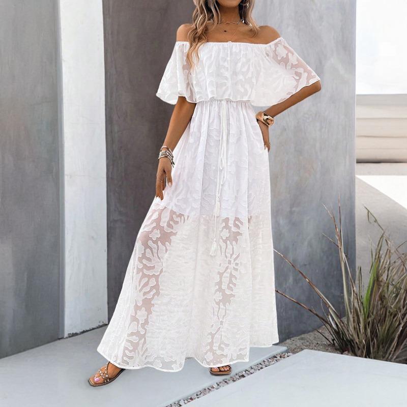 Sukienka damska na wiosnę i lato z dekoltem w serek i wysokim stanem