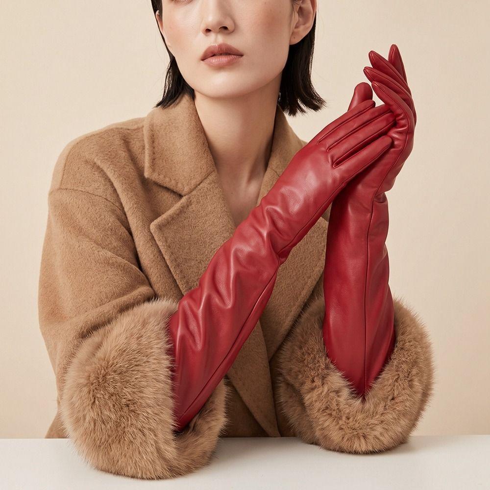 Solid Color Pu Leather Gloves   Mittens Long Gloves  Stage Performance