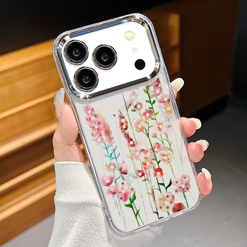 Sunflower Floral Pattern Case For iPhone 17 Pro Max iPhone 16 15 14 13 Pro Max 11 17e 16e Plating Lens Frame Clear Soft Silicone Back Cover