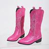 European and American Large Size Medium Heel Embroidery Medium Tube Sleeve Knight Boots Pink Fashion Boots Autumn and Winter