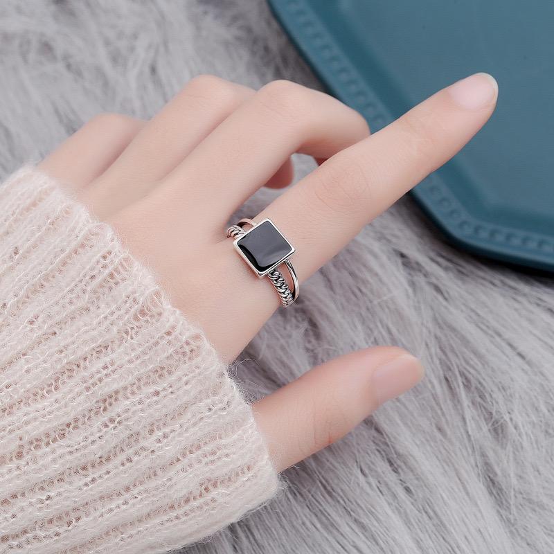 Xiaomi 925 Sterling Silver Rings for Women Couple Minimalist Handmade Simple Wide Square Black Ring Fine Jewelry Gift Prevent Allergy
