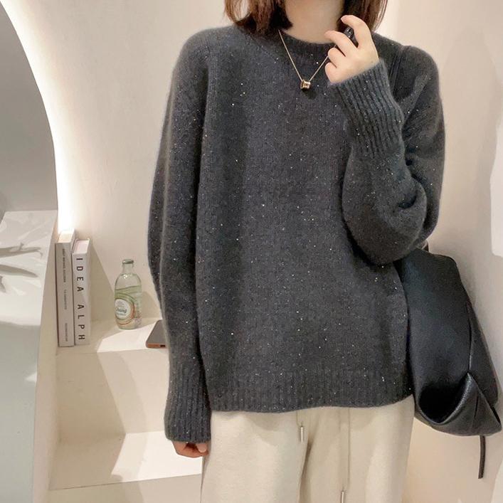 Women's Fashion Casual Solid Color Print Autumn Winter Long Sleeve O-Neck Sweaters Pullovers & Long Sleeves