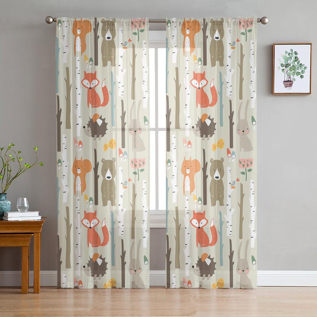 Kawaii Stars Hippo Baby Cute Animal White Netting Sheer Curtains for Living Room Bedroom Decor Window Curtain Sheer Fabric Organza Drapes