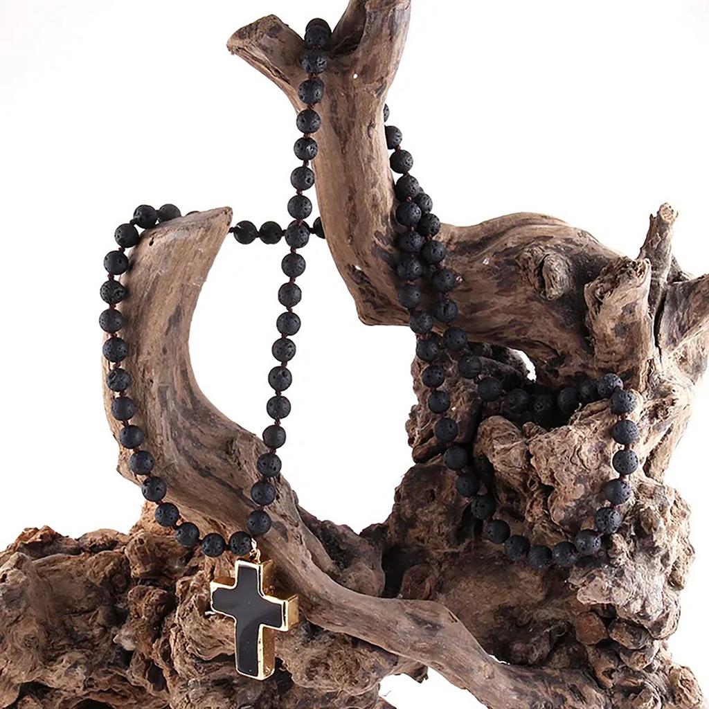 Collana Crocifisso in Pietra Nodo Elegante Catena Regolabile Catena Clavicola Etnica alla Moda Accessorio da Festa