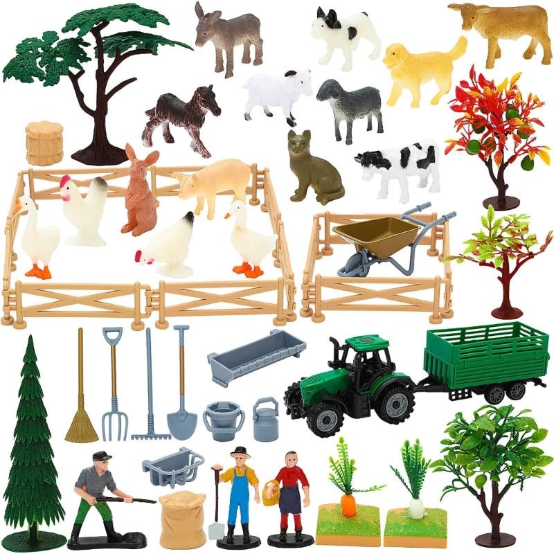 Farm Educational Toy Set 49PCS Including Minaiture Character Animal Models And Gardening Tool Plant Accessories