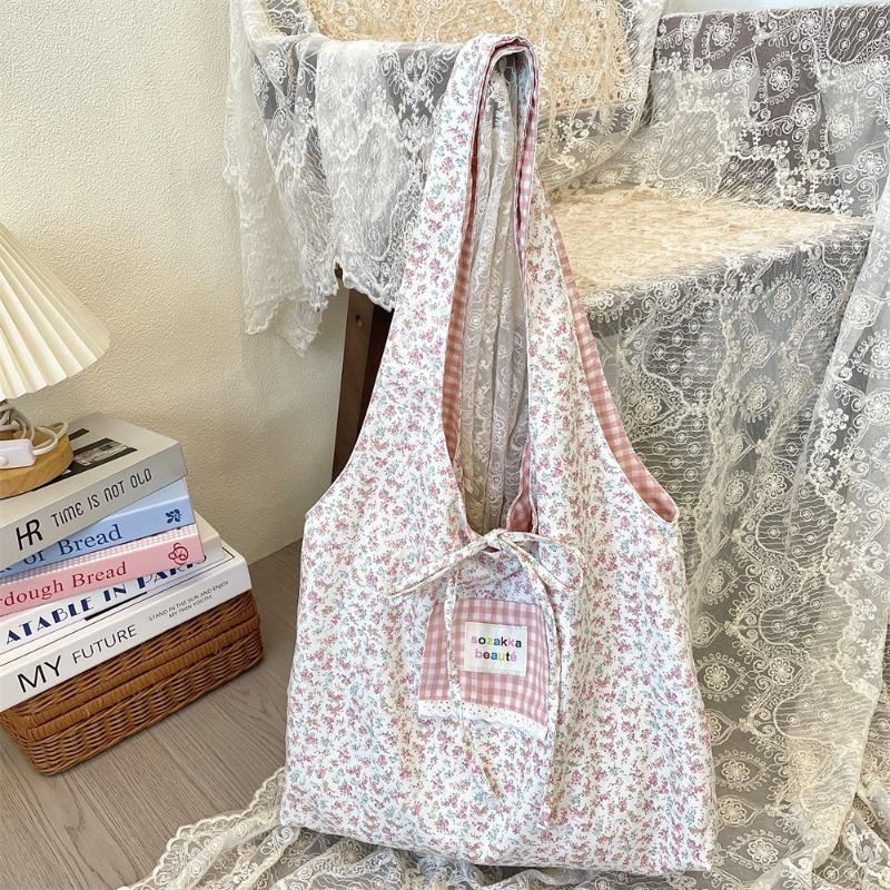 22 Large-capacity Bag Spring and Summer Student New Floral Cloth Bag Canvas Bag Shoulder Flower Splicing Model