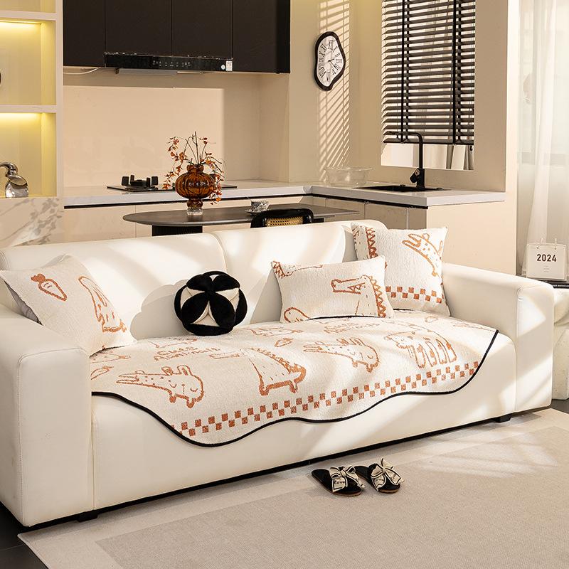 Special-Shaped Sofa Cushion Irregular Autumn And Winter Plush Non-Slip Sofa Cover Cloth Straight Row Cartoon Style Sofa Cushion