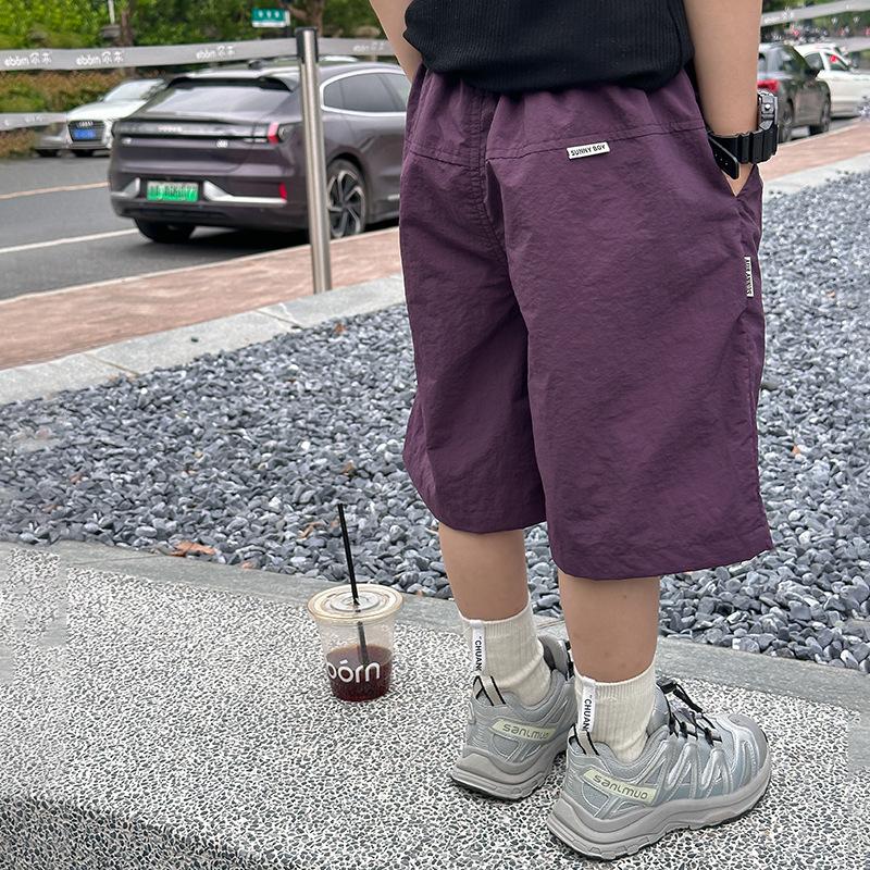 

Boys Summer Nylon Wrinkle Shorts Stylish Baby Cargo Shorts With Button Pockets And Washed Finish 150cm фіолетовий