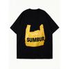 Oversized T Shirt Black Yellow Plastic Bag Print SUMBUR Text Casual Streetwear Fashion Top for Women Summer Outfit