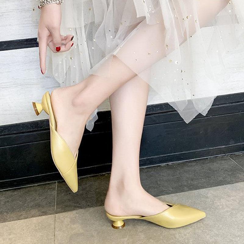 Summer New 2025 Women Half Slippers Fashion Wine Glass Heel Sandals Slip On Ladies Low Heel Slippers Elegant Women Shoes WSH4381