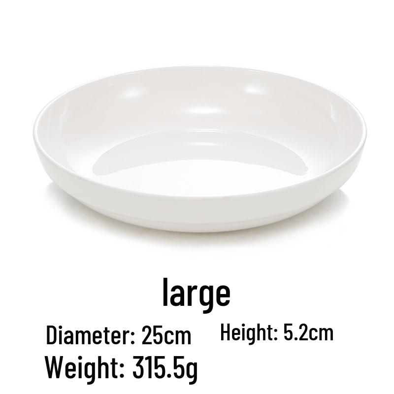 White Melamine Round Plate - Imitation Porcelain Tableware, Shallow Buffet Dinnerware Dish.