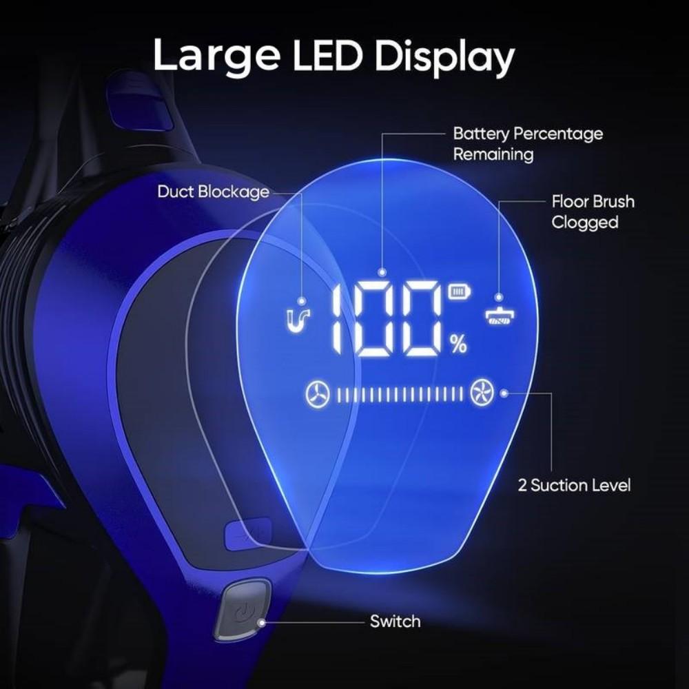 MOOSOO XC1 Cordless Vacuum Cleaner, 20kPa Suction, with LED Display, Max. 45min Runtime, 6 In 1 High Suction Stick Vacuum Cleaner