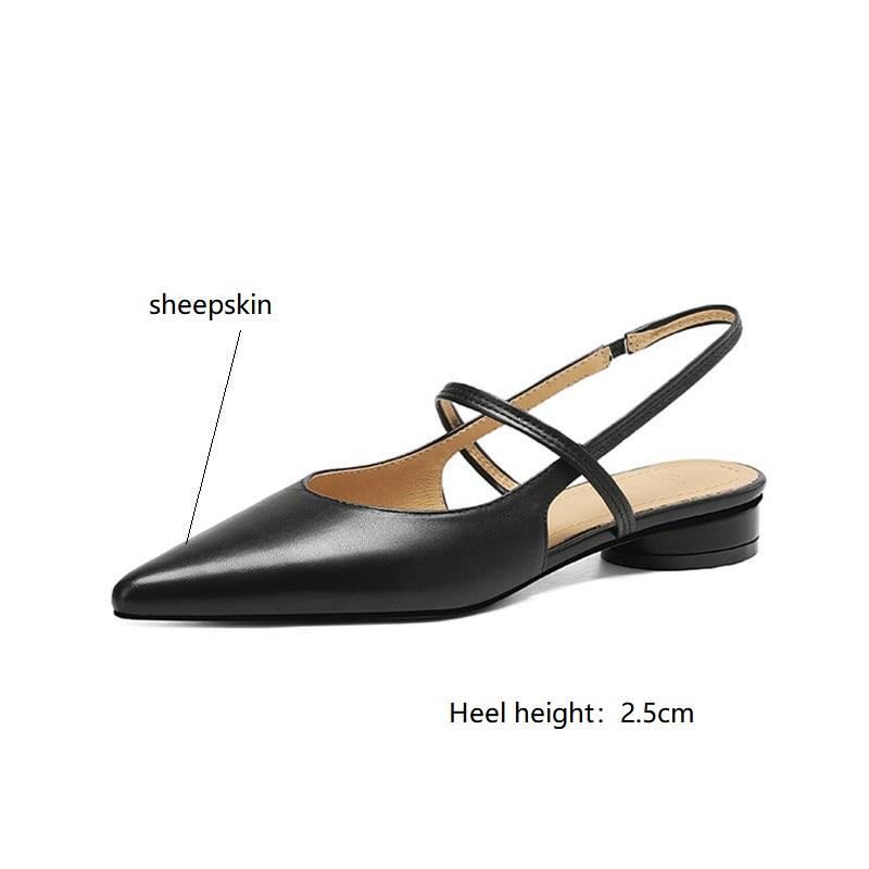 Fashion Summer Sandals Sheep Leather Women Shoes Pointed Toe Low Heel Women Pumps Genuine Leather Cover Toe Sandals for Women Handmade