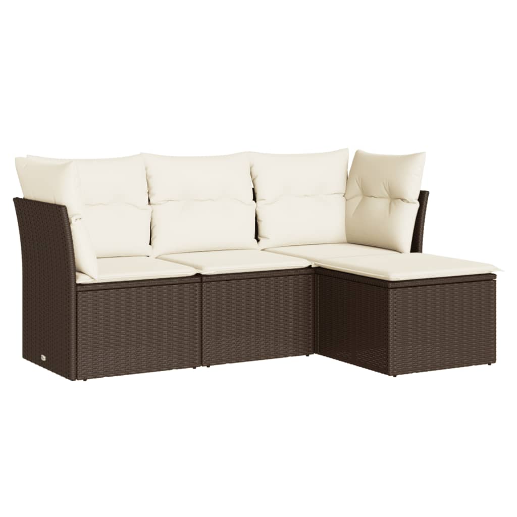 4 Piece Garden Sofa Set with Cushions Brown Poly Rattan