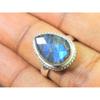 Natural Labradorite 925 Sterling Silver Pear Handmade Vintage Ring Size US-7 MK-57