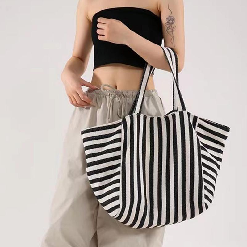 Korean Version Large Capacity Tote Bag New Fashion Striped Tote Bag Shoulder Bag