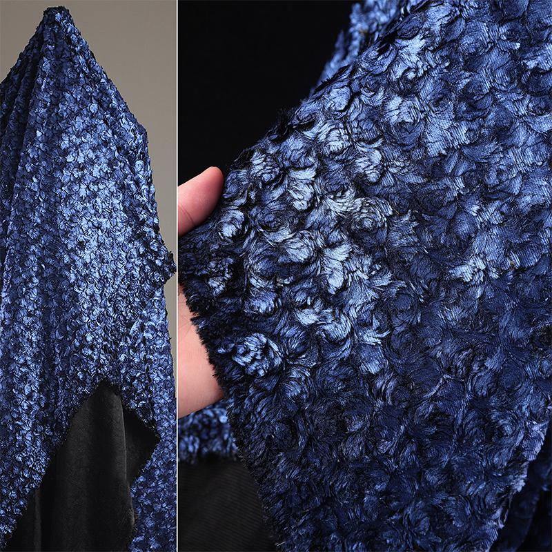 

50X145cm Dark Blue Crack Bronzing Fur Fabric 3D Floral Textured Designer Fabric For Diy Creative Stage Costumes Bag Pillow 50X145cm