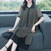 Female Summer Loose Plus Size Dress, Mid Length Ethnic Style Flip Collar Chiffon Skirt