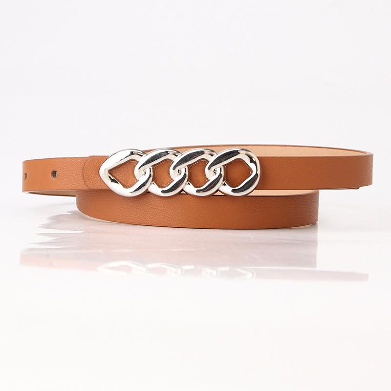 Stylish Women's Chain Plate Buckle Skinny Belt - Fashion Accessory for Dresses & Jeans