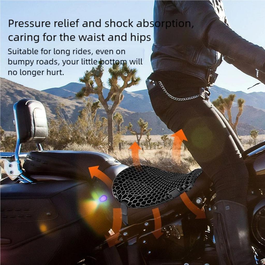 Motorcycle Gel Seat Cover with Ventilated Honeycomb Structure Waterproof Cushion Shock Absorbing Cushion for Long Rides