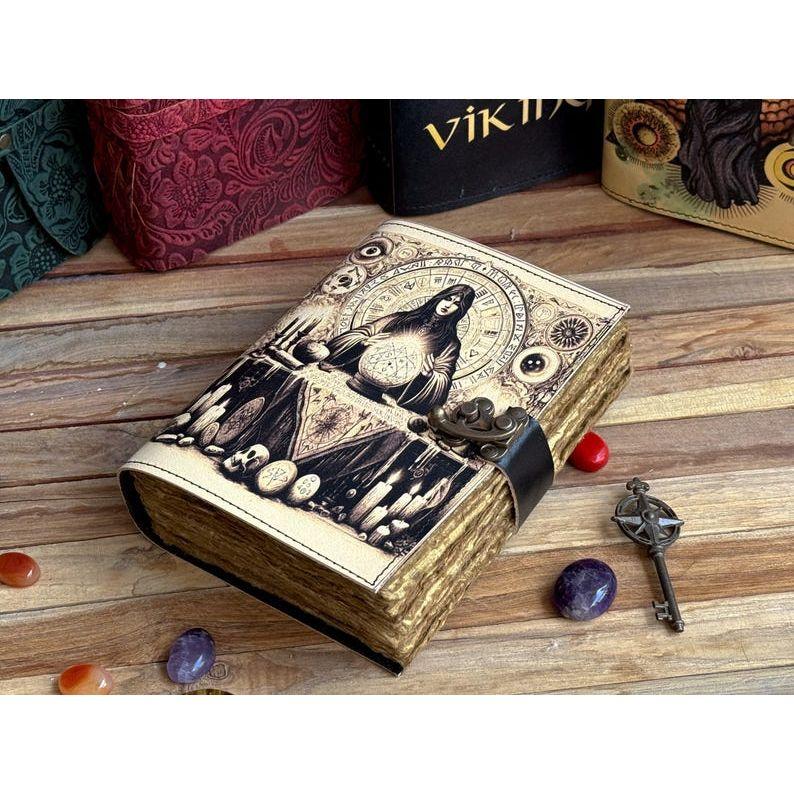 Handmade leather journal Blank Spell grimoire notebook third eye journal Antique Wiccan witch Notebook traveling sketchbook