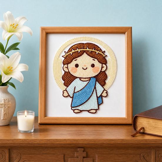 Jesus Faux Pearl Painting Kit, DIY Handmade Jesus Rhinestone Painting Crafts, Beginner Friendly Religious Art Painting for Home Decoration