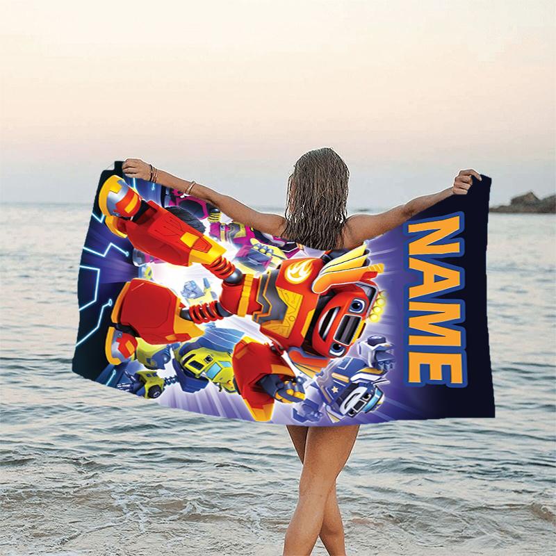 1 Stück Blaze und die Monster-Maschinen 3 Strandtuch mit individuellem Namen, Strand-/Schwimm-/Bade-/Picknick-/Camping-Handtuch, Geeignet für Strandurlaub am Meer