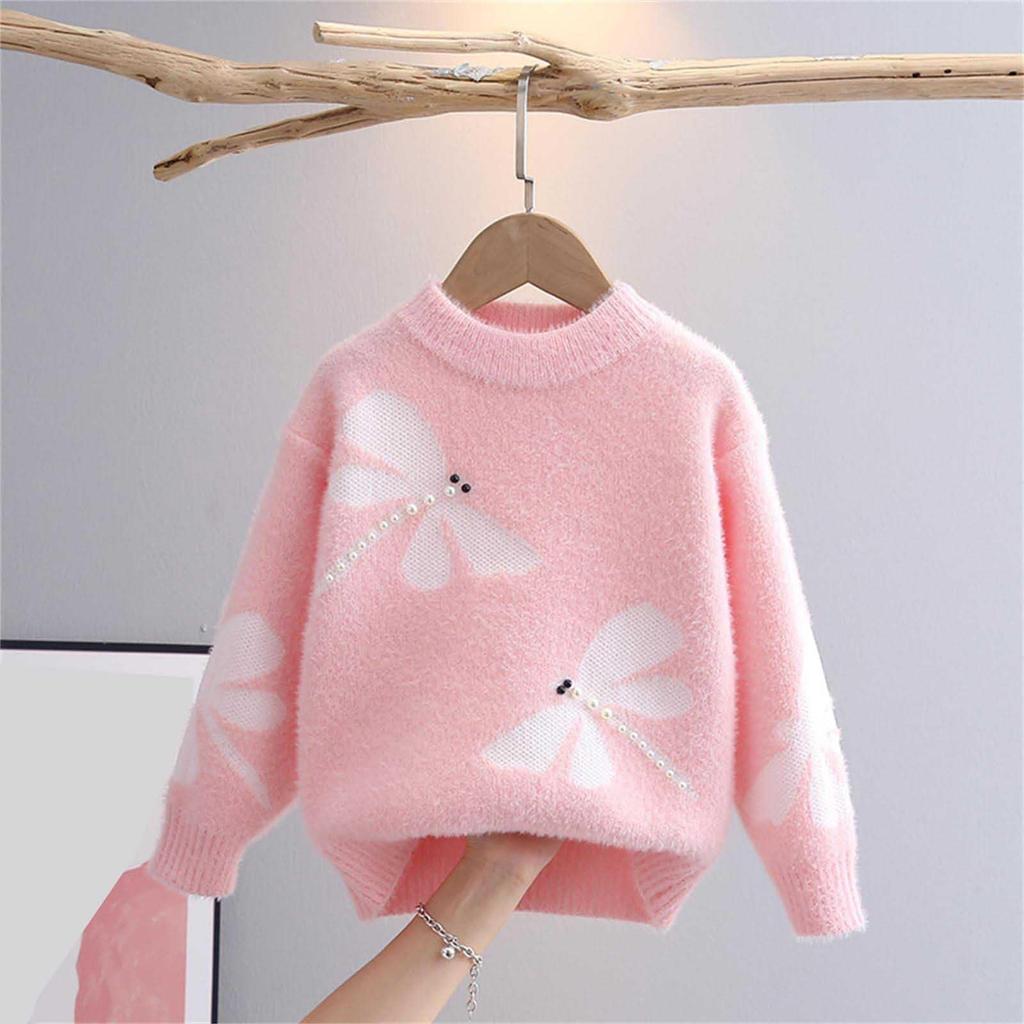 Girls Knit Sweater Top Stylish Thick Warm Long Sleeve Pullover Layering Tee