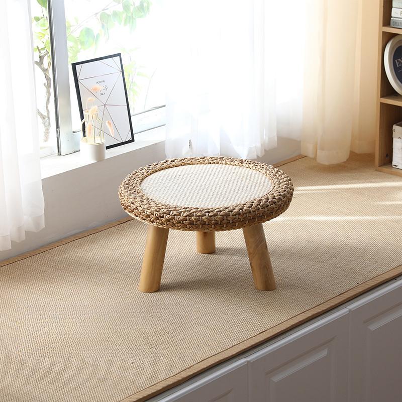 Handwoven Rattan Tea Table Japanese Tatami Style Small Space Coffee Stand Natural Living Room Furniture for Zen Decor