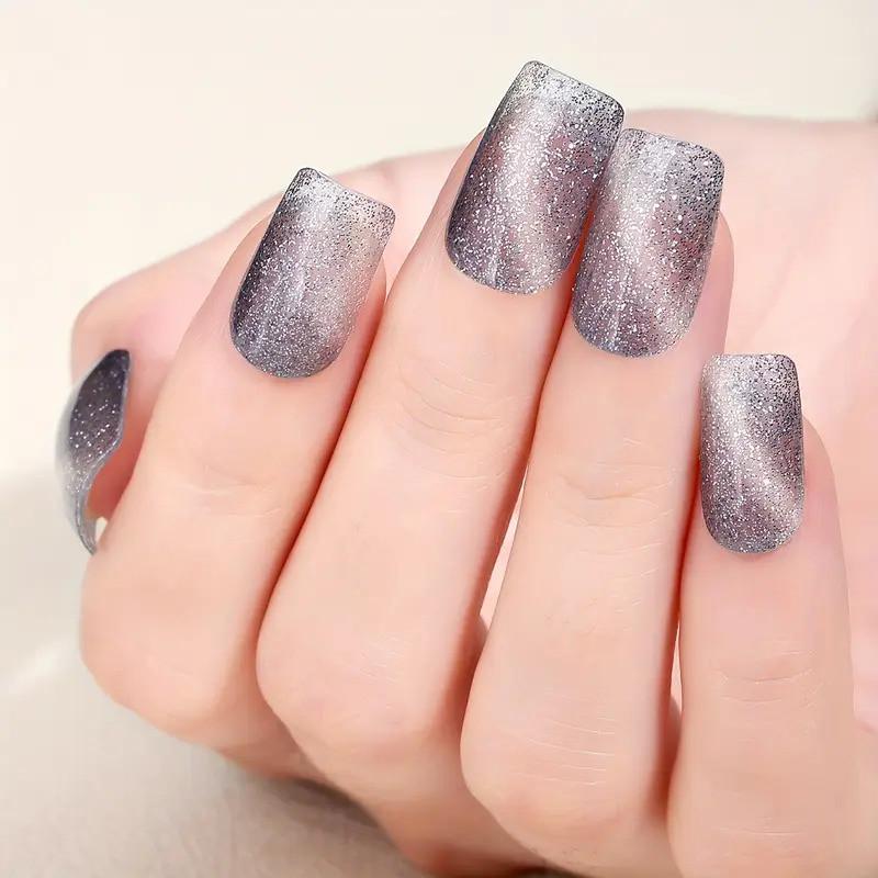 8 Sheets Pink Glitter Full Wrap Nail Stickers Self Adhesive Gel Manicure Decals For Women Home DIY Nail Art Kit