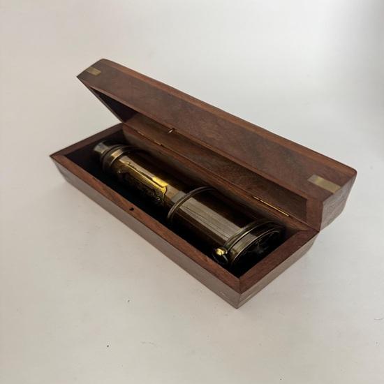 Brass Antique Telescope With Wooden Box, Personalized Nautical Pirate Spyglass, Maritime Deco