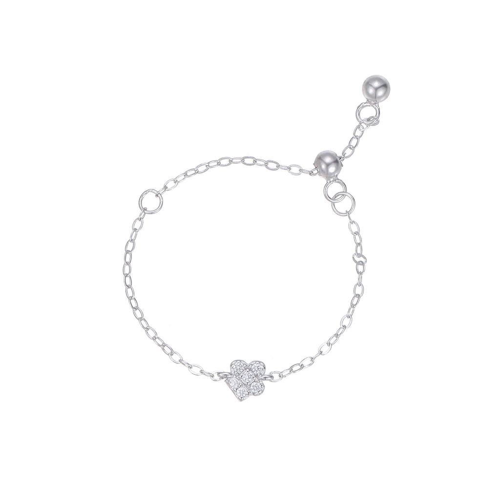 Eleganter verstellbarer Fünf-Blatt-Blumen Zirkon-Kettenring, S925 Sterlingsilber mit 18K Golddesign.