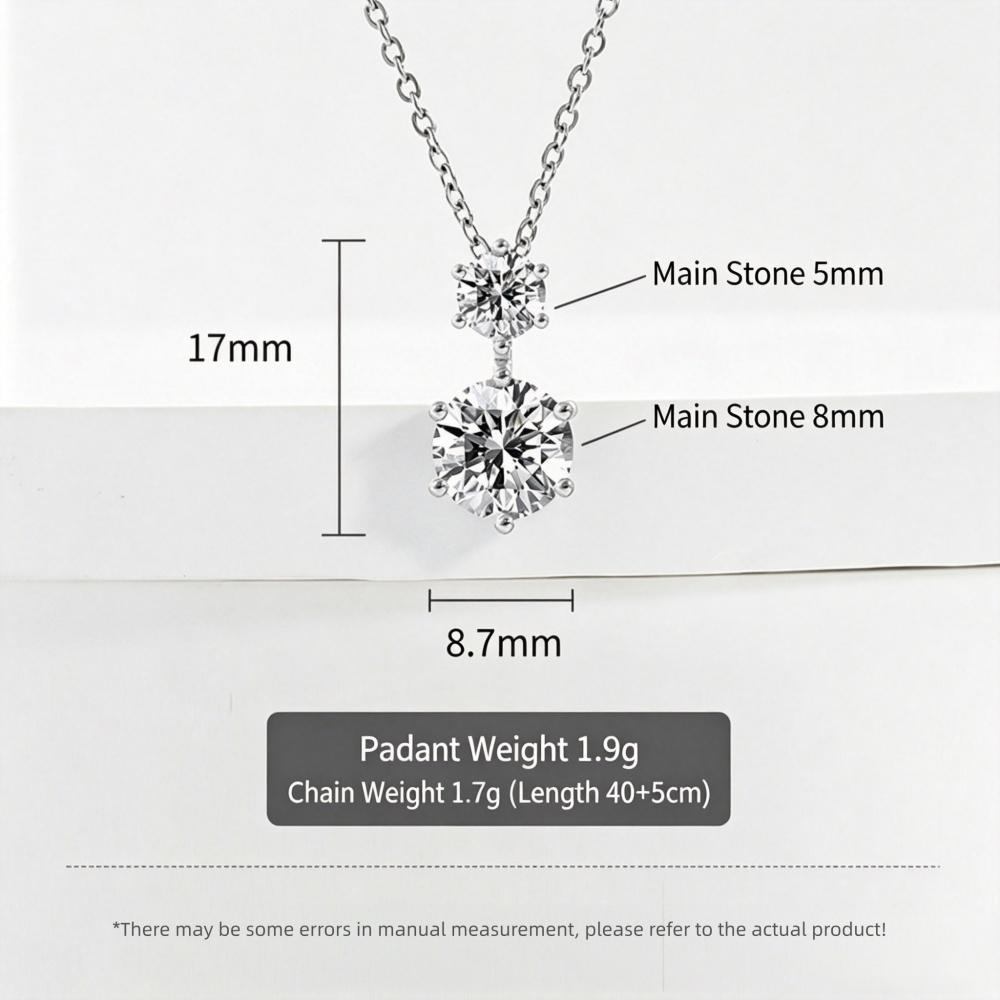 925 Sterling Silver Fashion Temperament Six-pronged Double Zircon Pendant Necklace Birthday Party Anniversary Gift