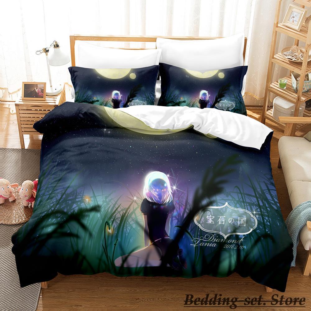 2023 Houseki No Kuni Bedding Set Cartoon Anime three-piece Set Adult Kid Bedroom Duvetcover Sets 3D Kawaii Girls Duvet Cover
