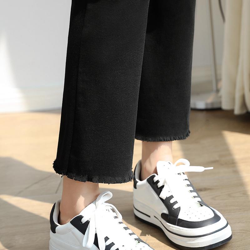 Γυναικείο παντελόνι με φουσκωτό παντελόνι Micro casual ψηλόμεσο Micro ελαστικό λεπτό μαύρο παντελόνι