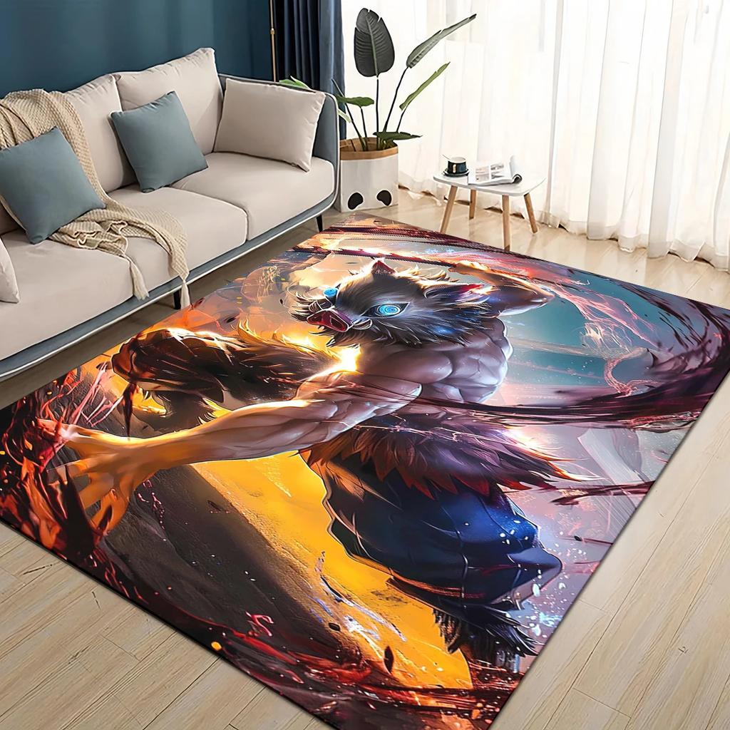 3D Demon S-Slayer Cartoon Kamado Nezuko Anime  Carpet Rug for Living Room Bedroom Home Sofa Decoration,Kid Non-slip Floor Mat