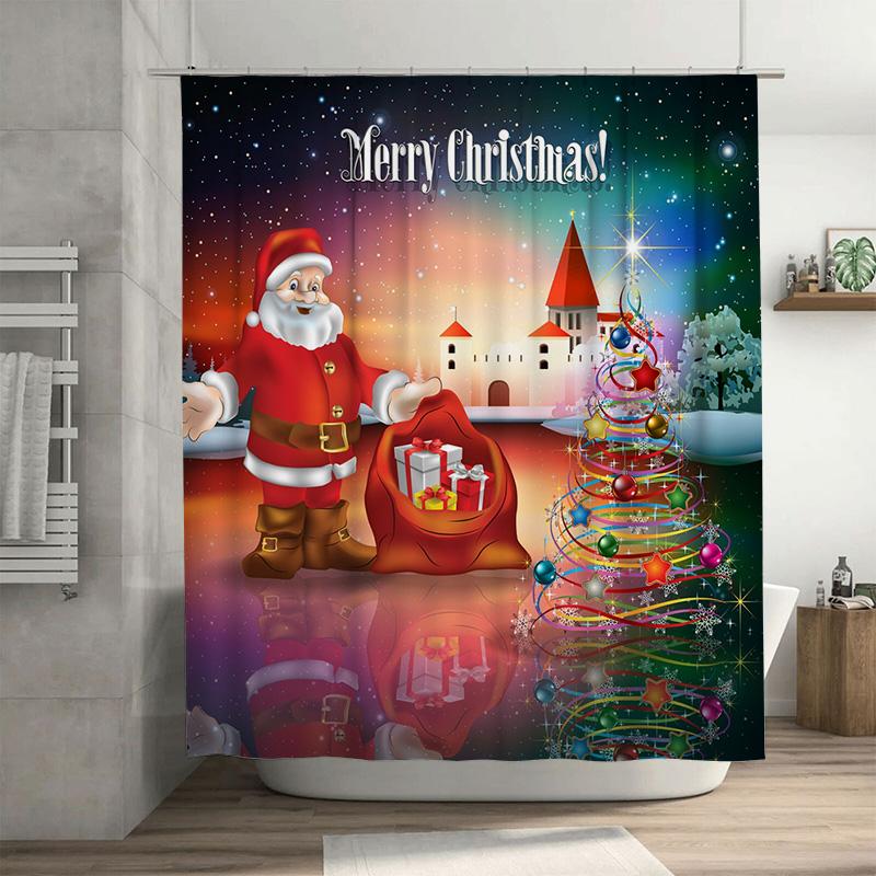 

Tu Christmas Shower Curtain Festive Holiday Decor Santa Claus Pattern Waterproof Bathroom Fabric Backdrop Xmas Home Accent W60H190(CM)-1 Pcs