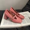 Retro Fashion High Heels Women's Square Head Mary Jane Shoes Summer New Shoes Buckle Thick Heel Light Mouth Middle Heel Shoes Single Shoes