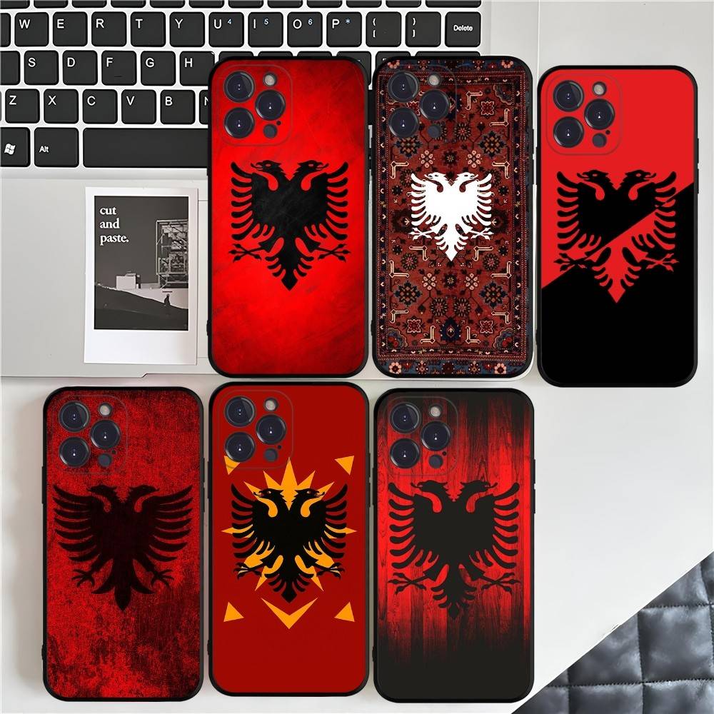 Albania Albanians Flag Phone Case For Iphone 16 15 17 13 14 12 11 Pro Max Plus Black Shell Cover Case