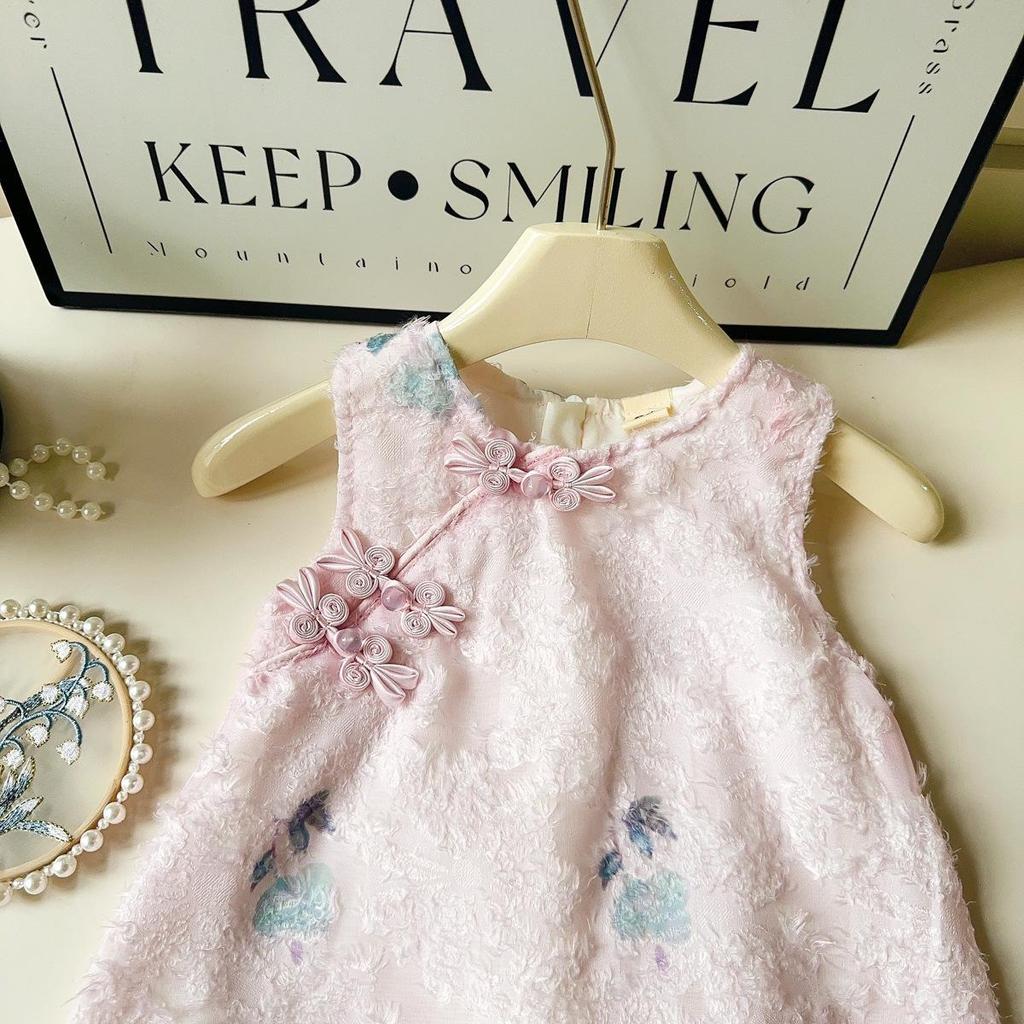 Sommer Hanfu Kleid für Mädchen ärmellos mit Froschknöpfen