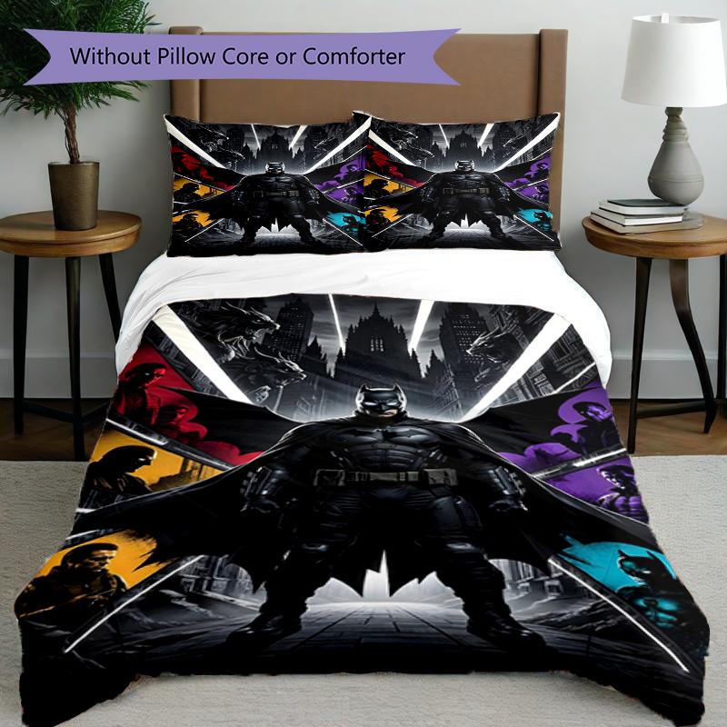 3pcs Duvet Cover Set (1*Duvet Cover + 2*Pillowcase, Without Core),Batman Print Bedding Set, Bedroom Decor, All‑Season, Birthday Gift