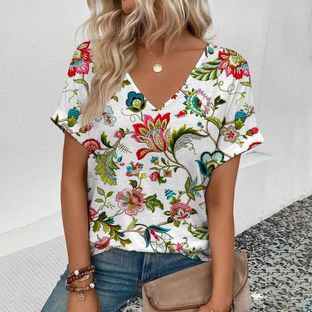 Women's T-Shirt Summer V-Neck T Shirt for Women Daily Fashion Short Sleeve Casual T-Shirt 3d Print Female Clothes Tshirt
