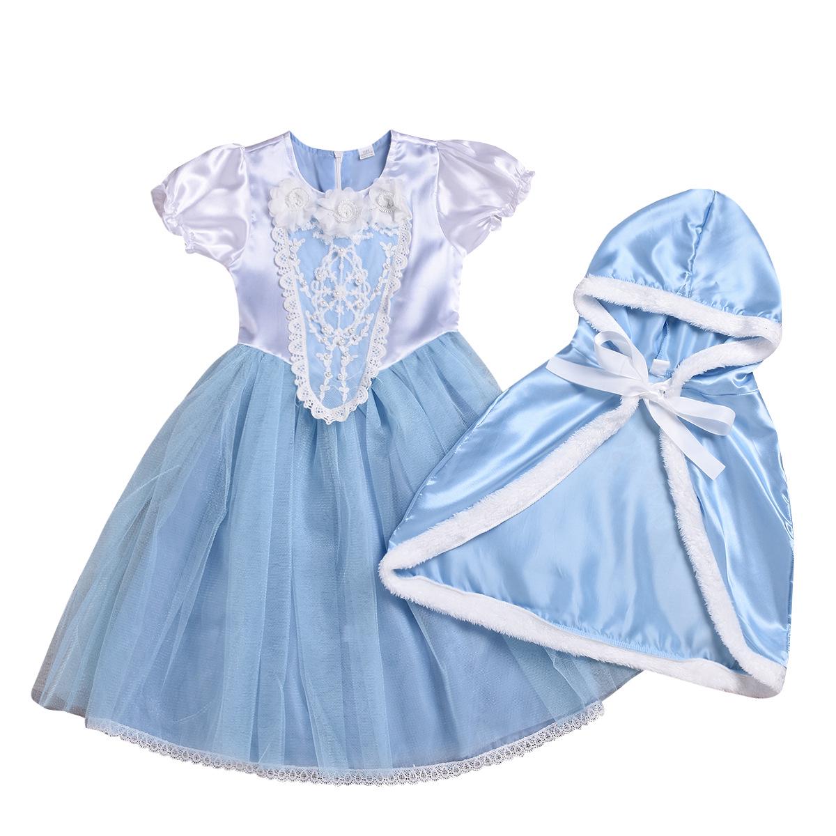 

Frozen Elsa Cosplay Long Hooded Cape & Dress Set for Girls 140 cm небесно-голубой
