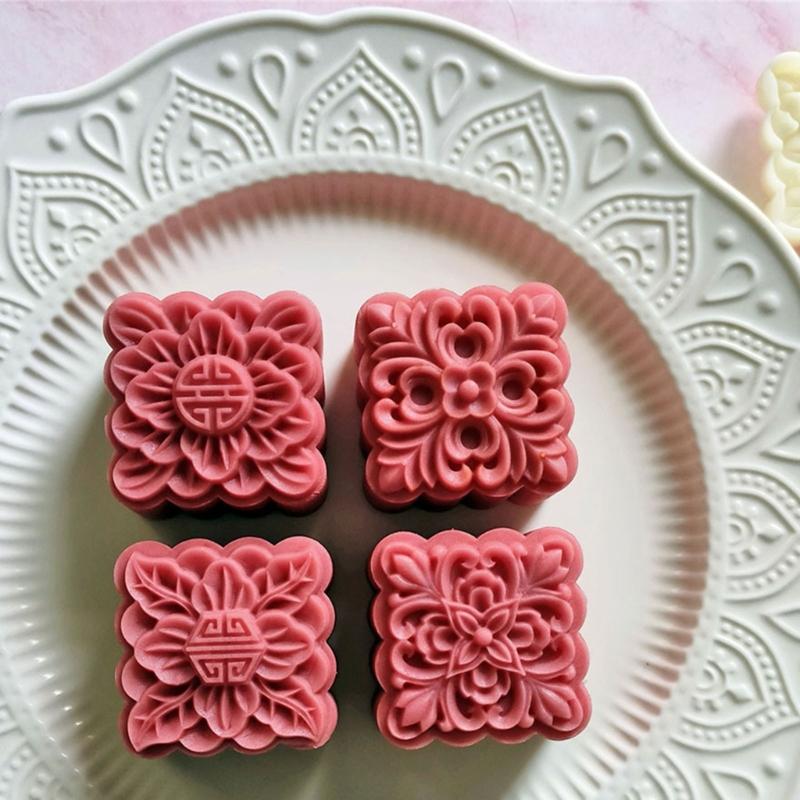MidAutumn Festival Moon Cake Maker Baking Tool 3D Square Flower Pattern Moon Cake Molds Hand Press Mold Pastry Tool