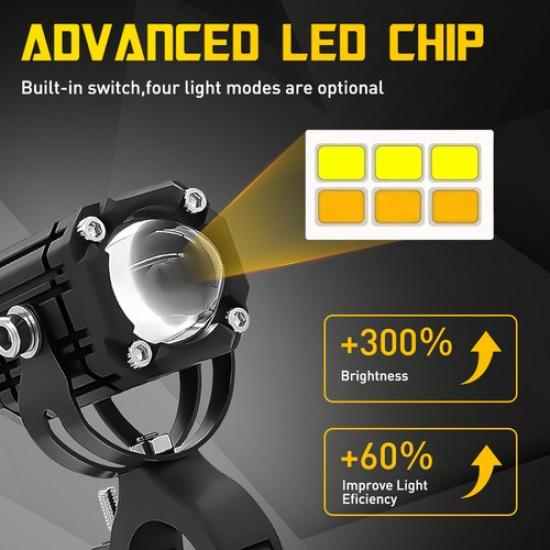 2x Spot LED Light Motorcycle Headlight Hi-Lo Driving Fog for ATV UTV Three Color