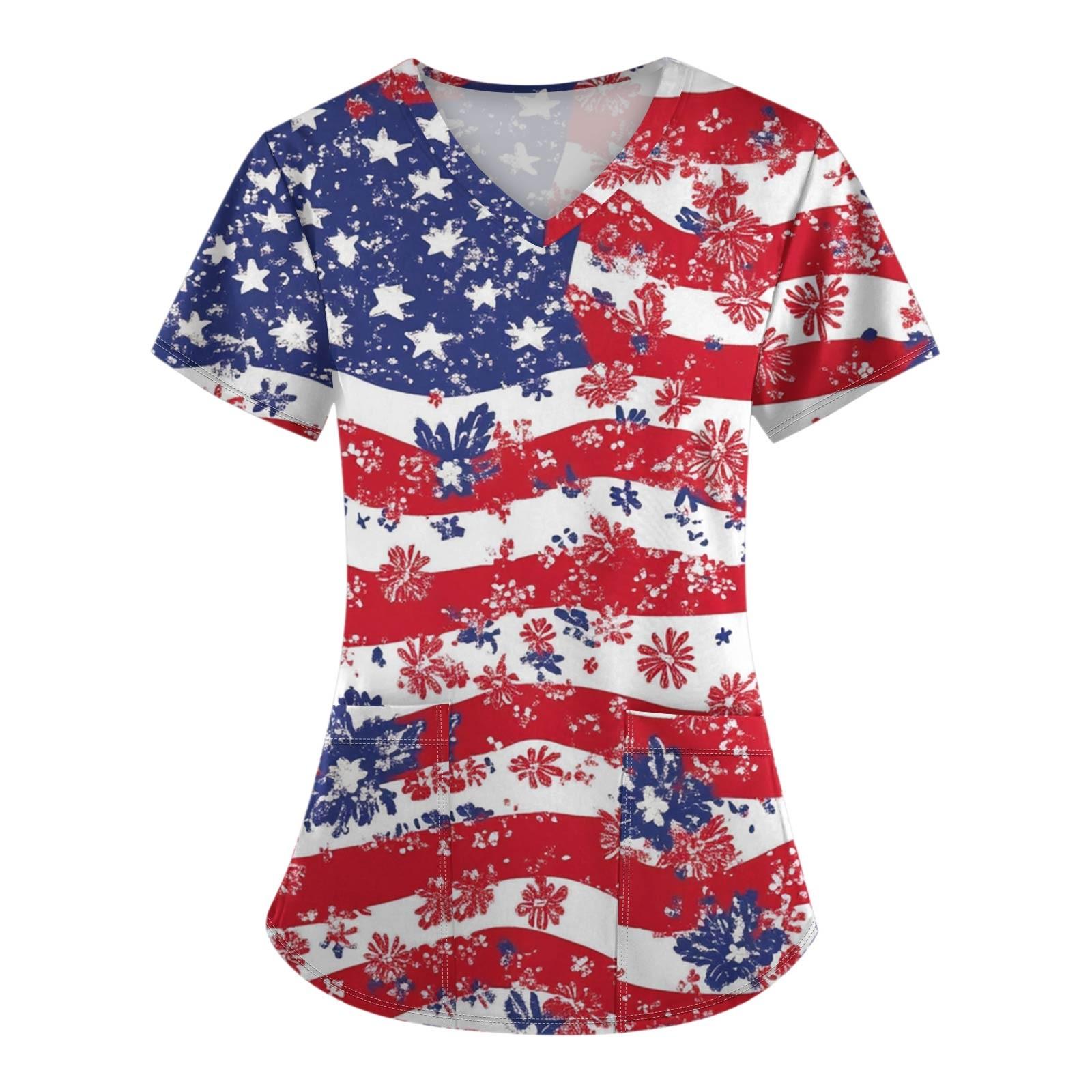 

Женские модные комбинезоны с коротким рукавом и V-образным вырезом, с карманами, с принтом «День независимости», топы, одежда XL красный