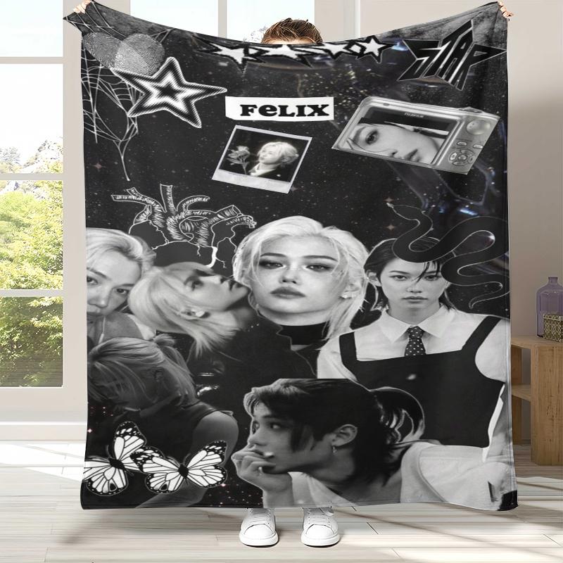 Felix Kpop Stray Kids Flannel Blanket,Ultra Soft Warm Plush Throw for Home Bedroom Bed Sofa Cover Camping Picnic gift