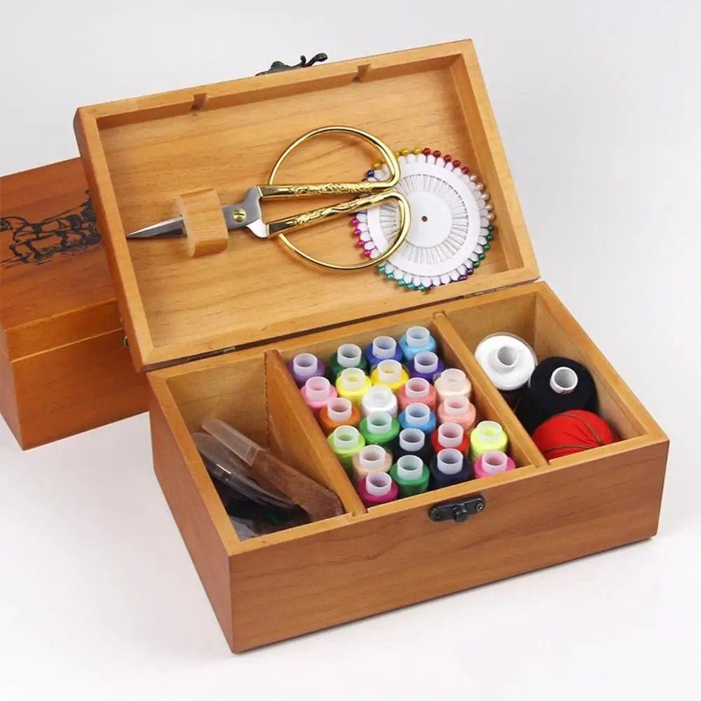Vintage Needle Thread Storage Case Pine Wooden Sewing Storage Box Sewing Box Thread And Needle