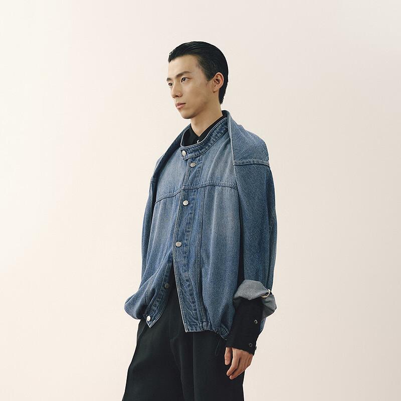 Men's Oversized Denim Jacket with Stand Collar